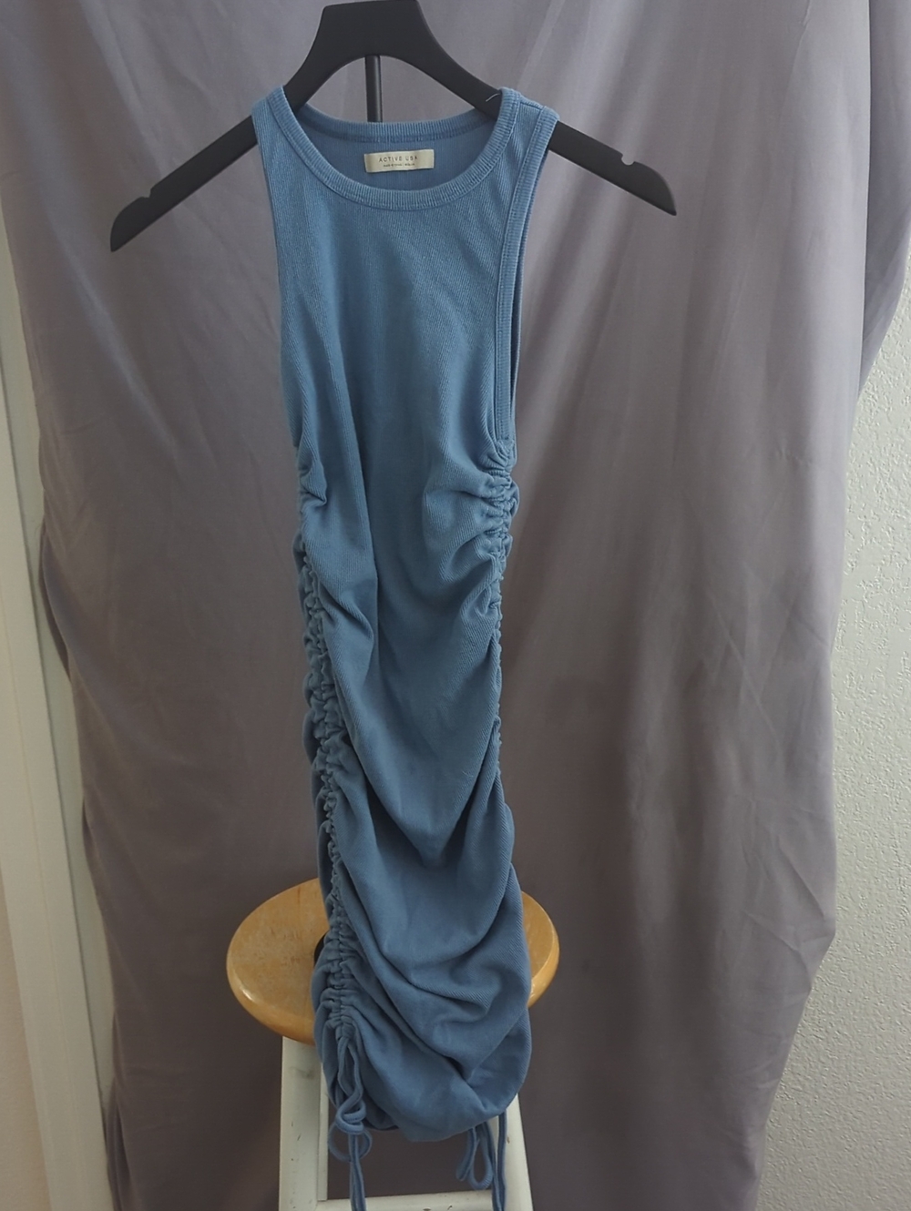 Blue Ruched Tank Dress